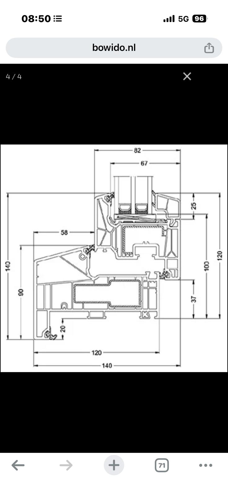 Schüco technische tekening kozijnprofiel
